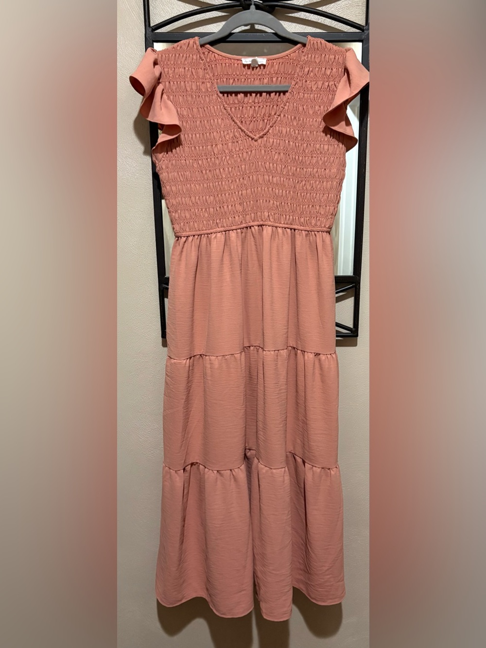 Smocked Tiered Maxi Dress in Dusty Rose Size L